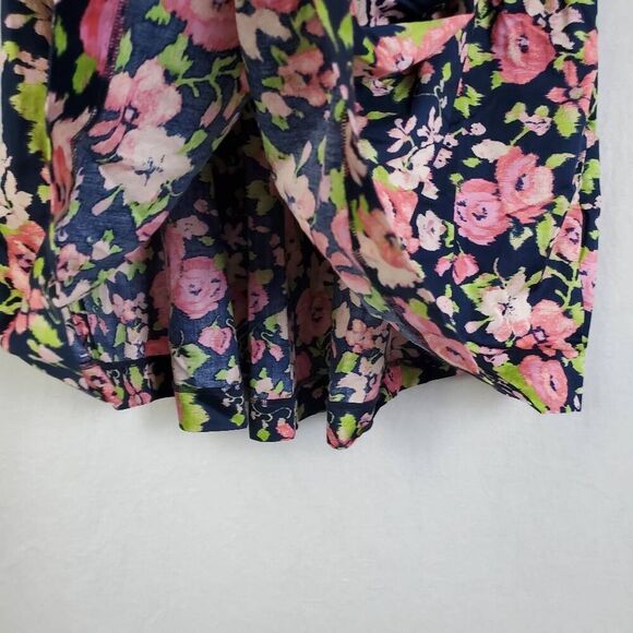 Brooks Brothers Women's Floral Pleated Midi Skirt Size 2 Navy Pink Green 100% Co - Picture 4 of 10